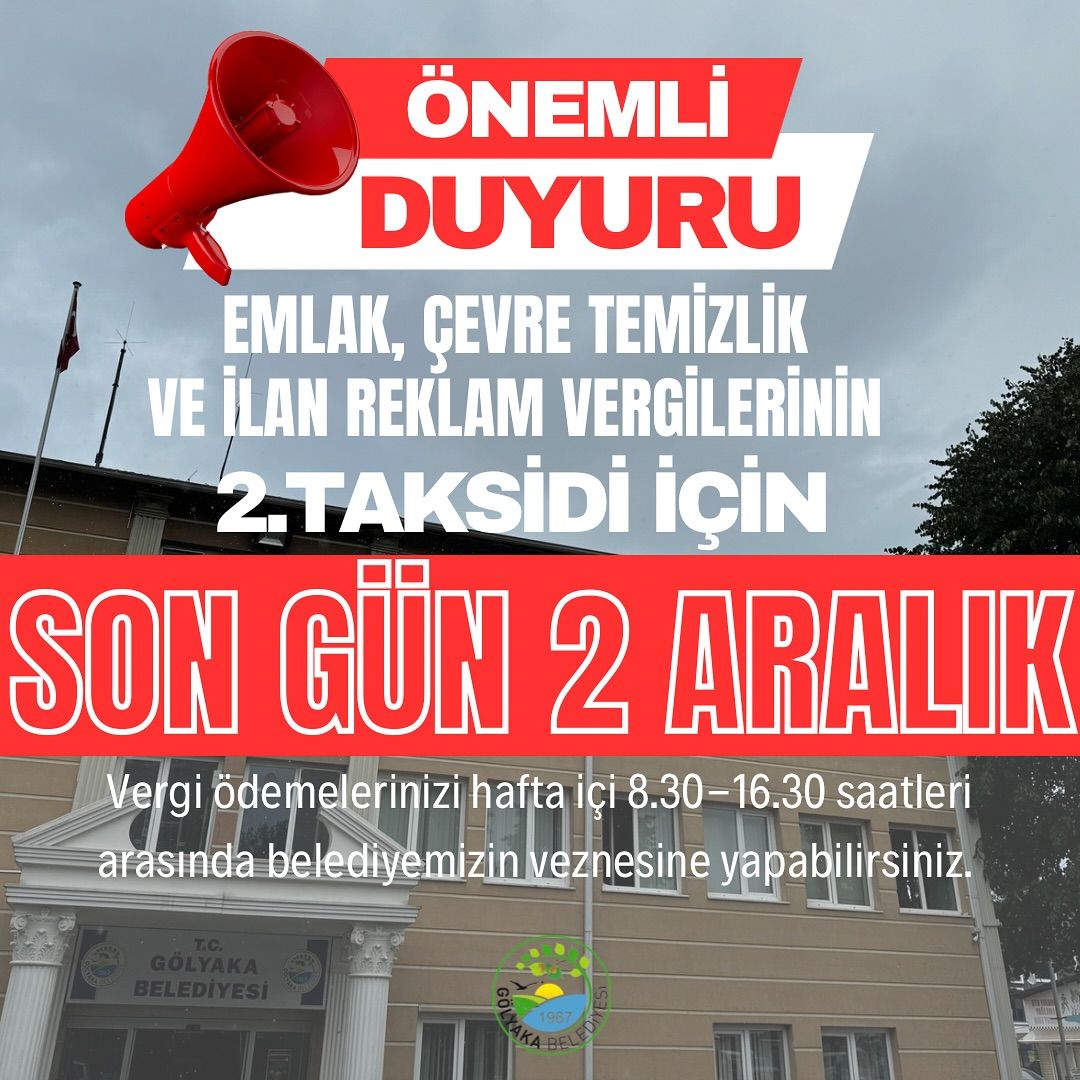 2024 yılı Emlak, İlan Reklam ve ÇTV Vergilerinin son ödeme günü 2 Aralık