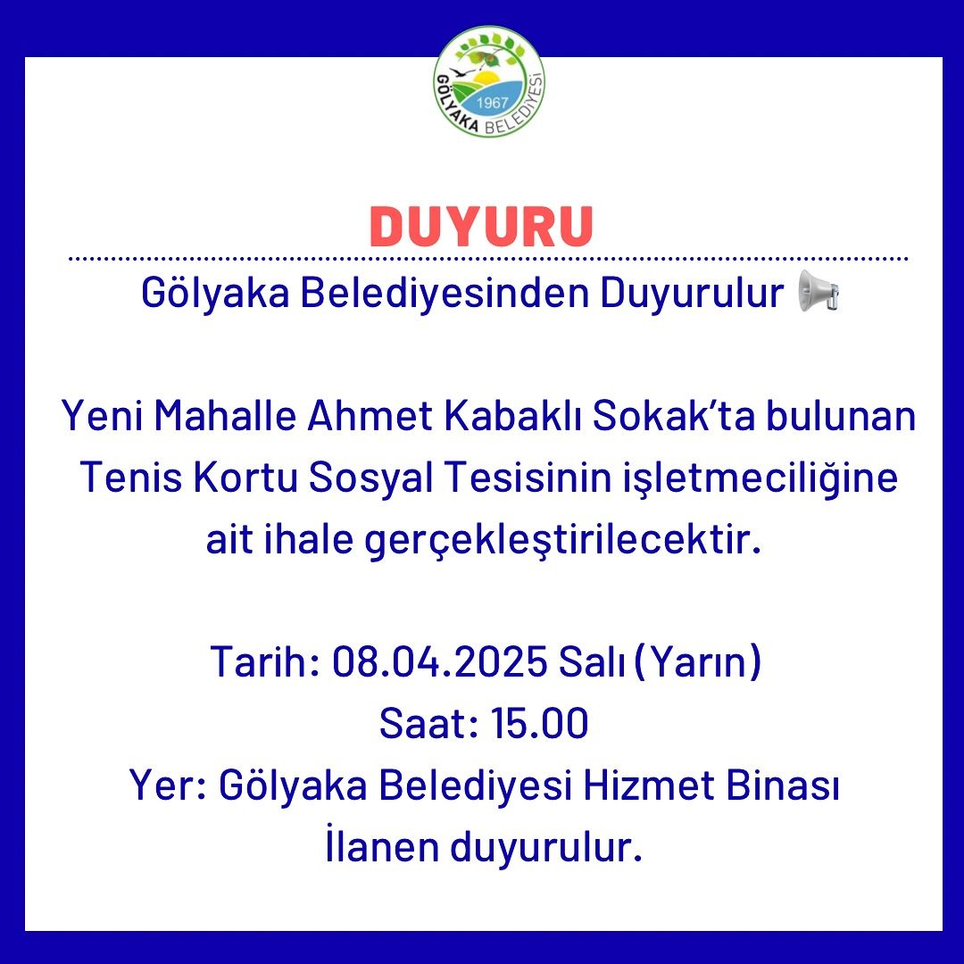 Gölyaka Belediyesinden Duyurulur 
