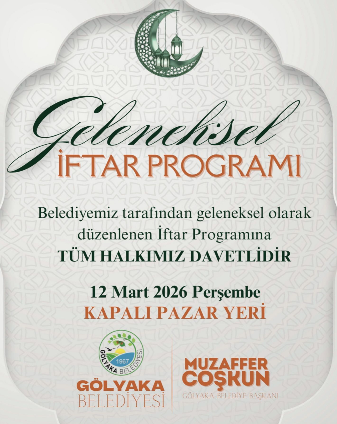 Mübarek Ramazan ayının manevi atmosferini birlikte paylaşmak amacıyla düzenleyeceğimiz iftar programımıza tüm halkımız davetlidir. 